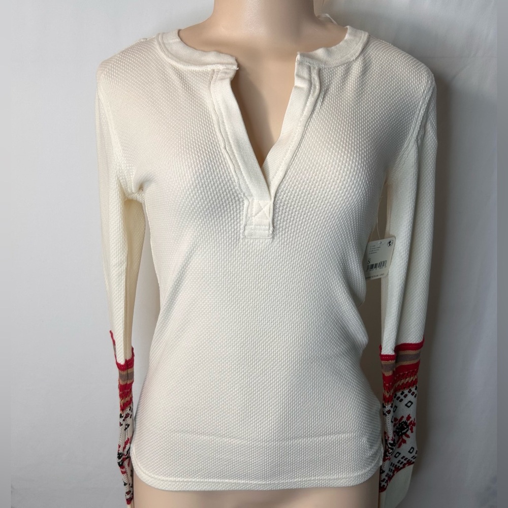 NWT Free People Mikah Layering Cuff. Cream Combo Red Black Long Sleeve Size S